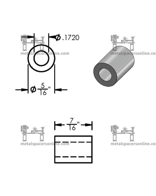 Aluminum Spacer 5/16" OD X 11/64" ID - Metal Spacers Online