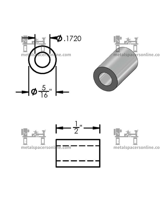 Aluminum Spacer 5/16" OD X 11/64" ID - Metal Spacers Online