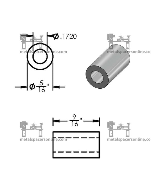 Aluminum Spacer 5/16" OD X 11/64" ID - Metal Spacers Online