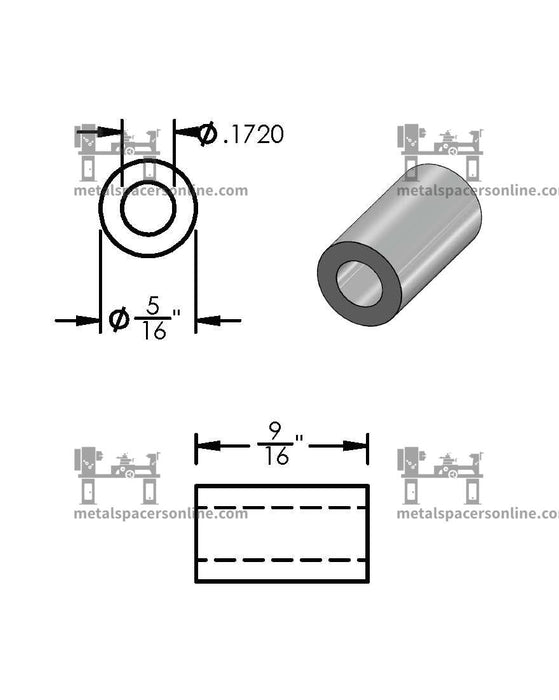 Aluminum Spacer 5/16" OD X 11/64" ID - Metal Spacers Online