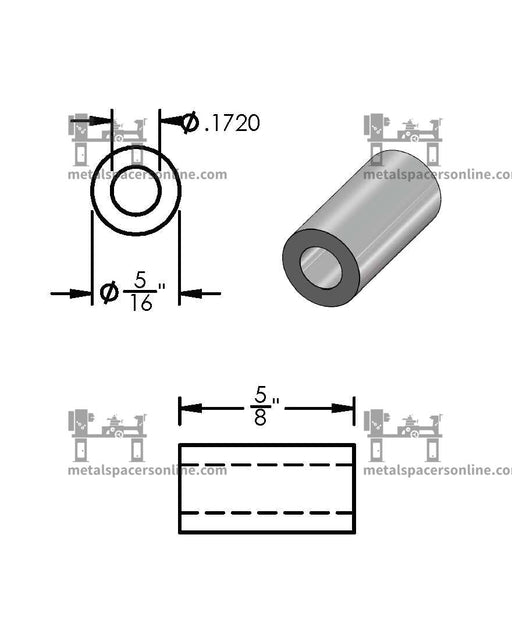 Aluminum Spacer 5/16" OD X 11/64" ID - Metal Spacers Online