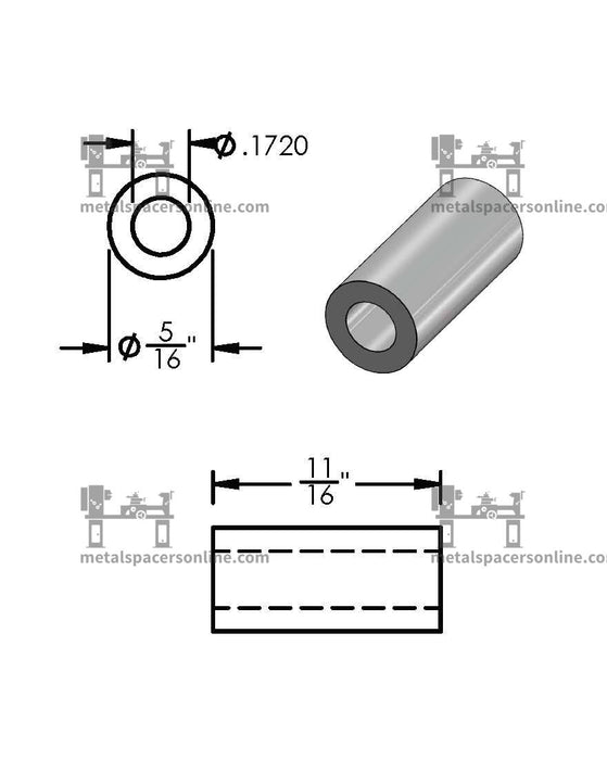 Aluminum Spacer 5/16" OD X 11/64" ID - Metal Spacers Online