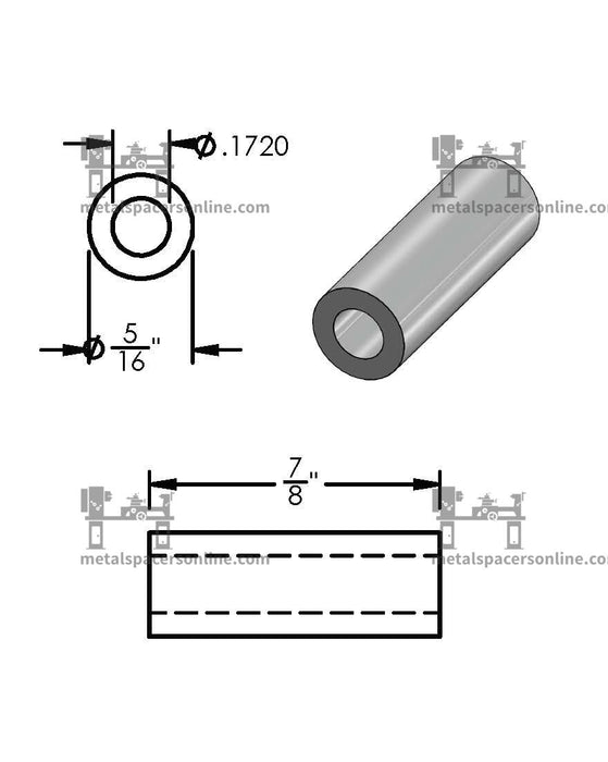 Aluminum Spacer 5/16" OD X 11/64" ID - Metal Spacers Online