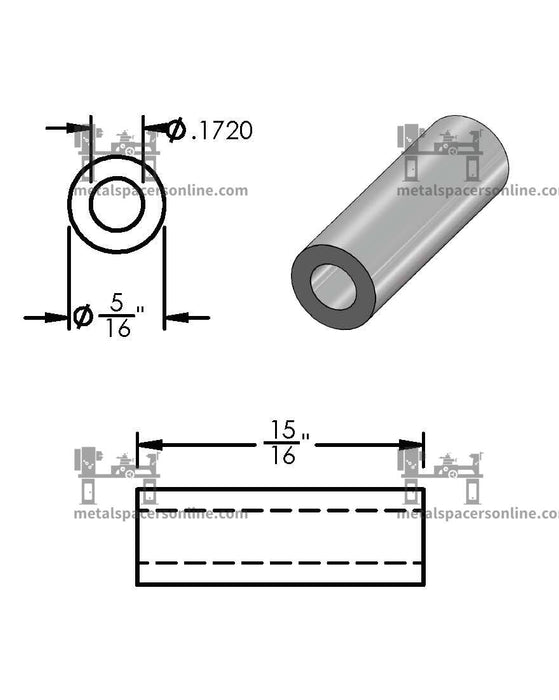 Aluminum Spacer 5/16" OD X 11/64" ID - Metal Spacers Online