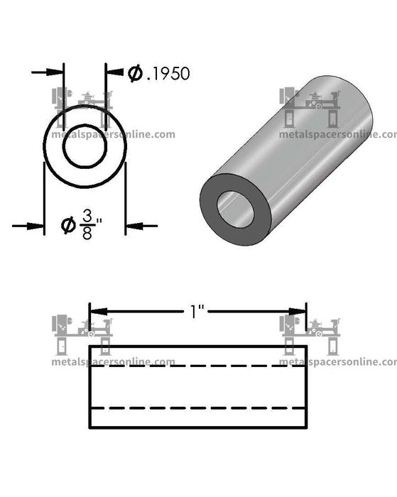 Aluminum Spacer 3/8" OD X 3/16" ID - Metal Spacers Online