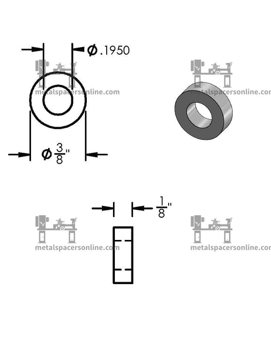 Aluminum Spacer 3/8" OD X 3/16" ID - Metal Spacers Online