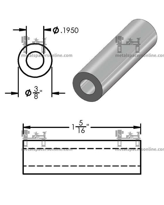 Aluminum Spacer 3/8" OD X 3/16" ID - Metal Spacers Online