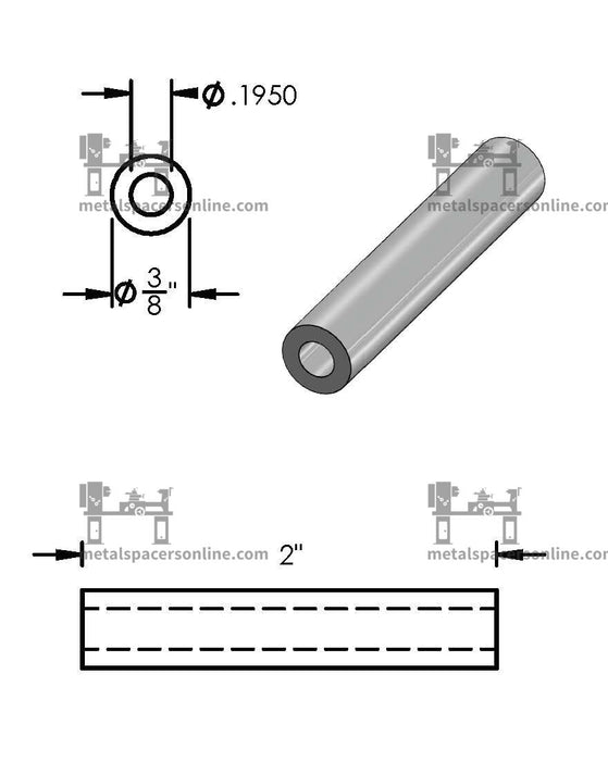 Aluminum Spacer 3/8" OD X 3/16" ID - Metal Spacers Online