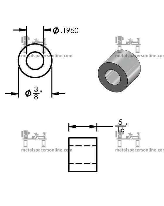 Aluminum Spacer 3/8" OD X 3/16" ID - Metal Spacers Online