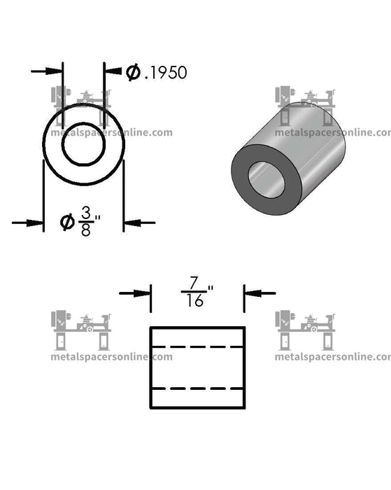 Aluminum Spacer 3/8" OD X 3/16" ID - Metal Spacers Online