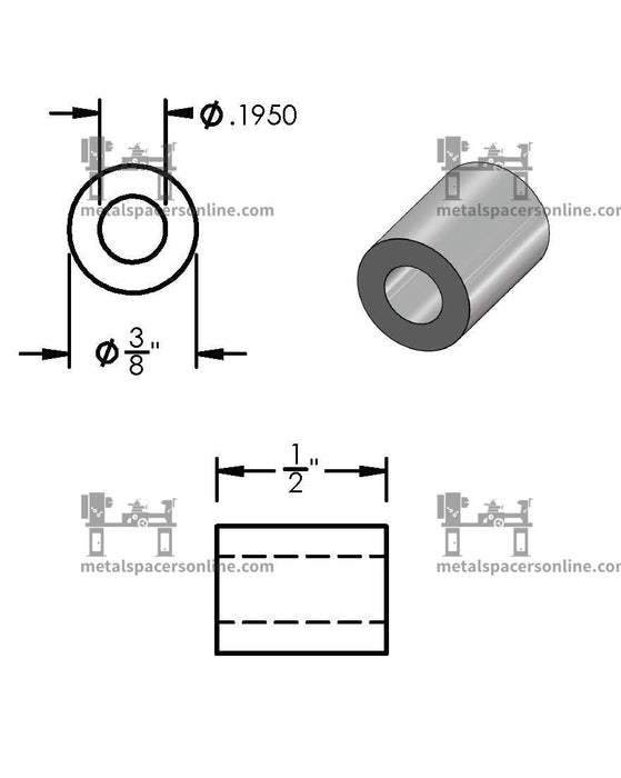 Aluminum Spacer 3/8" OD X 3/16" ID - Metal Spacers Online