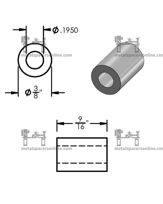 Aluminum Spacer 3/8" OD X 3/16" ID - Metal Spacers Online