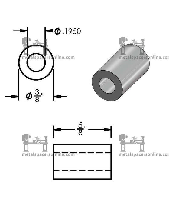 Aluminum Spacer 3/8" OD X 3/16" ID - Metal Spacers Online