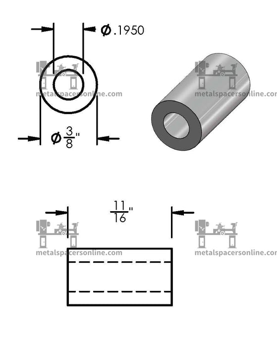 Aluminum Spacer 3/8" OD X 3/16" ID - Metal Spacers Online