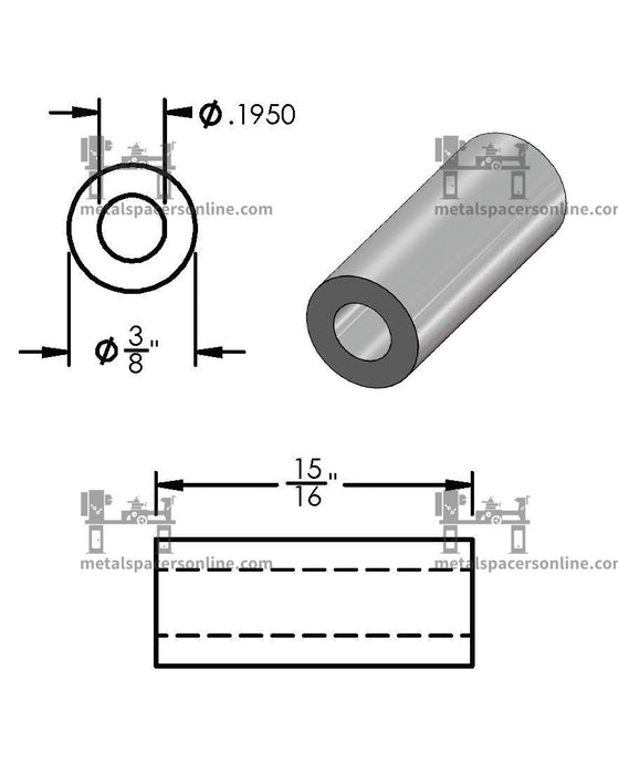 Aluminum Spacer 3/8" OD X 3/16" ID - Metal Spacers Online