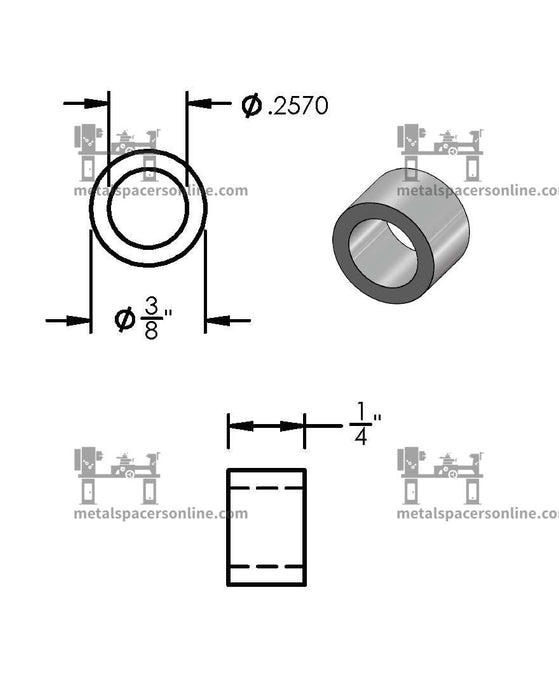 Aluminum Spacer 3/8" OD X 1/4" ID - Metal Spacers Online