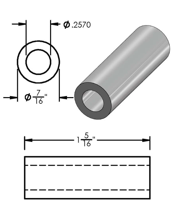 Aluminum Spacer 7/16" OD X 1/4" ID - Metal Spacers Online