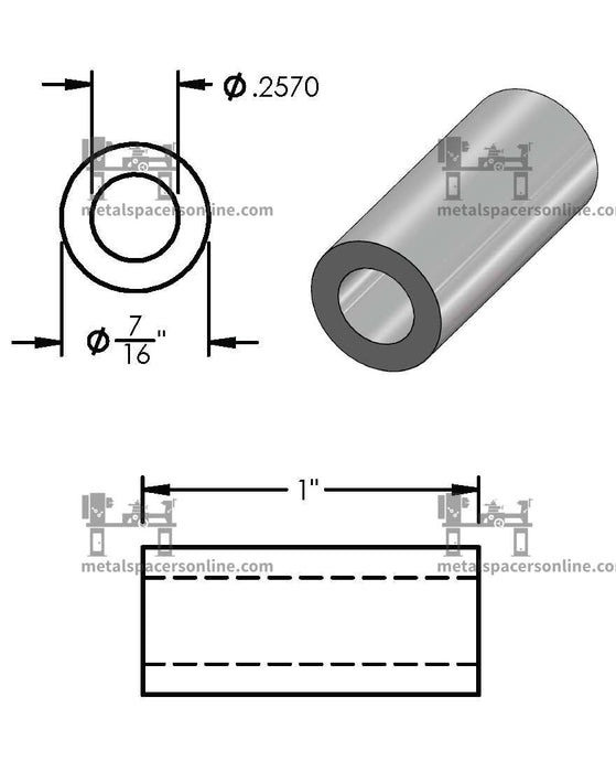 Aluminum Spacer 7/16" OD X 1/4" ID - Metal Spacers Online