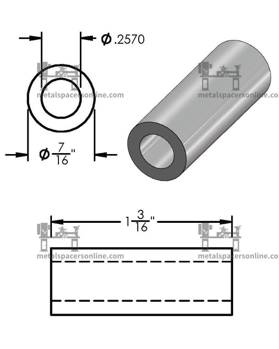 Aluminum Spacer 7/16" OD X 1/4" ID - Metal Spacers Online