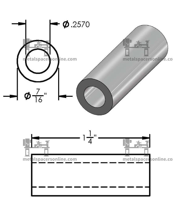 Aluminum Spacer 7/16" OD X 1/4" ID - Metal Spacers Online