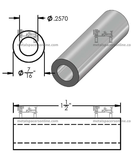 Aluminum Spacer 7/16" OD X 1/4" ID - Metal Spacers Online