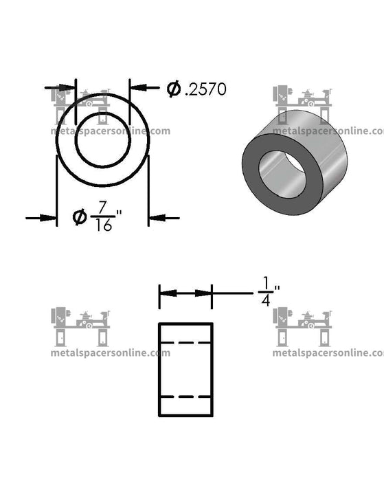 Aluminum Spacer 7/16" OD X 1/4" ID - Metal Spacers Online