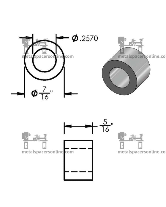 Aluminum Spacer 7/16" OD X 1/4" ID - Metal Spacers Online