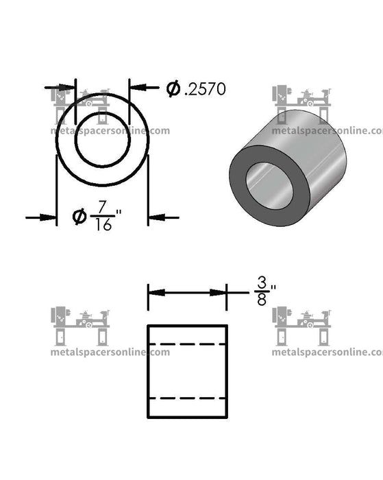 Aluminum Spacer 7/16" OD X 1/4" ID - Metal Spacers Online