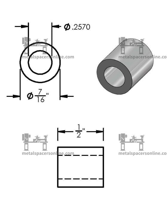 Aluminum Spacer 7/16" OD X 1/4" ID - Metal Spacers Online