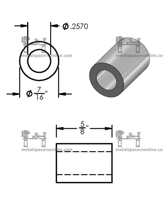 Aluminum Spacer 7/16" OD X 1/4" ID - Metal Spacers Online