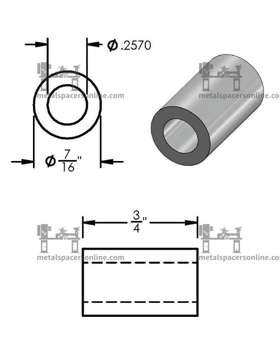 Aluminum Spacer 7/16" OD X 1/4" ID - Metal Spacers Online