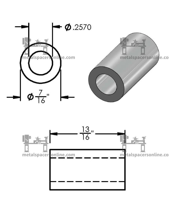 Aluminum Spacer 7/16" OD X 1/4" ID - Metal Spacers Online