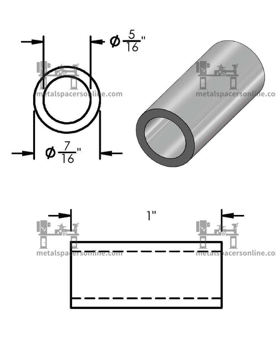 Aluminum Spacer 7/16" OD X 5/16" ID - Metal Spacers Online