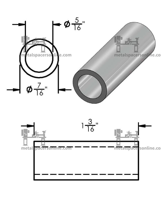 Aluminum Spacer 7/16" OD X 5/16" ID - Metal Spacers Online