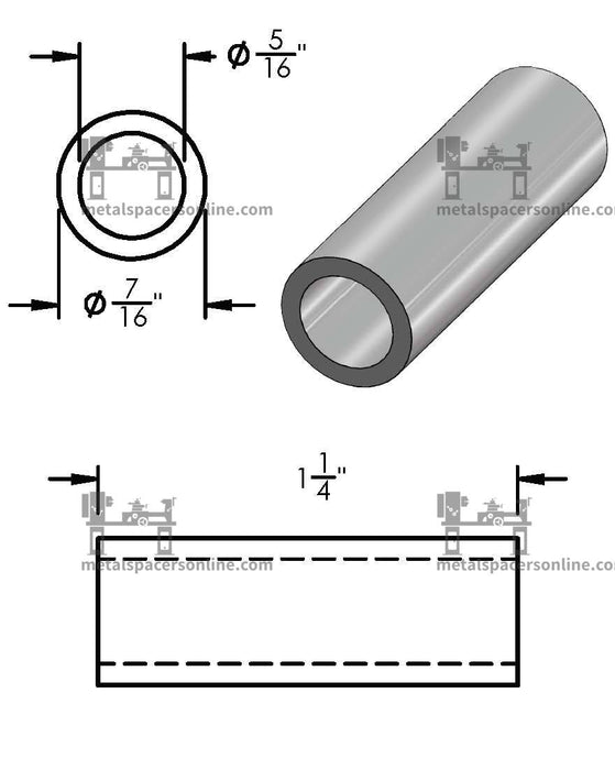 Aluminum Spacer 7/16" OD X 5/16" ID - Metal Spacers Online