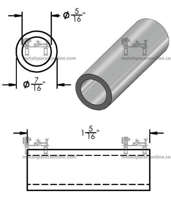 Aluminum Spacer 7/16" OD X 5/16" ID - Metal Spacers Online