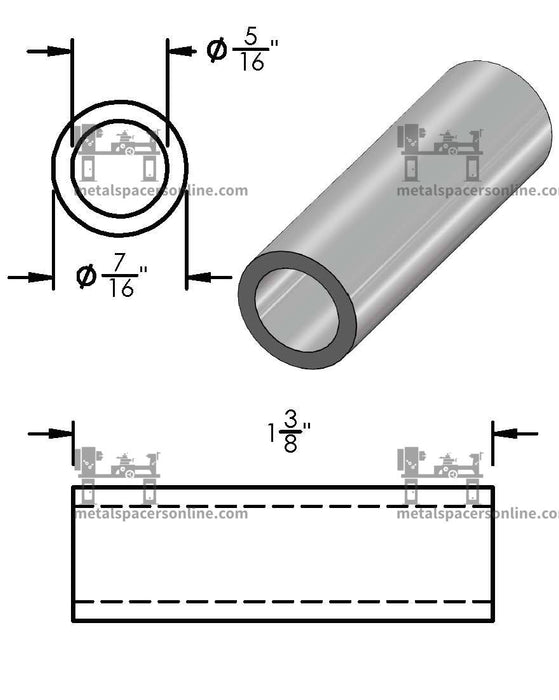 Aluminum Spacer 7/16" OD X 5/16" ID - Metal Spacers Online