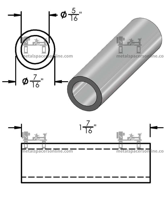 Aluminum Spacer 7/16" OD X 5/16" ID - Metal Spacers Online