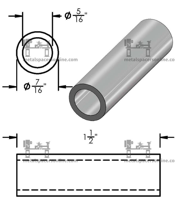 Aluminum Spacer 7/16" OD X 5/16" ID - Metal Spacers Online