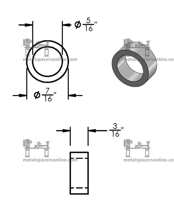 Aluminum Spacer 7/16" OD X 5/16" ID - Metal Spacers Online