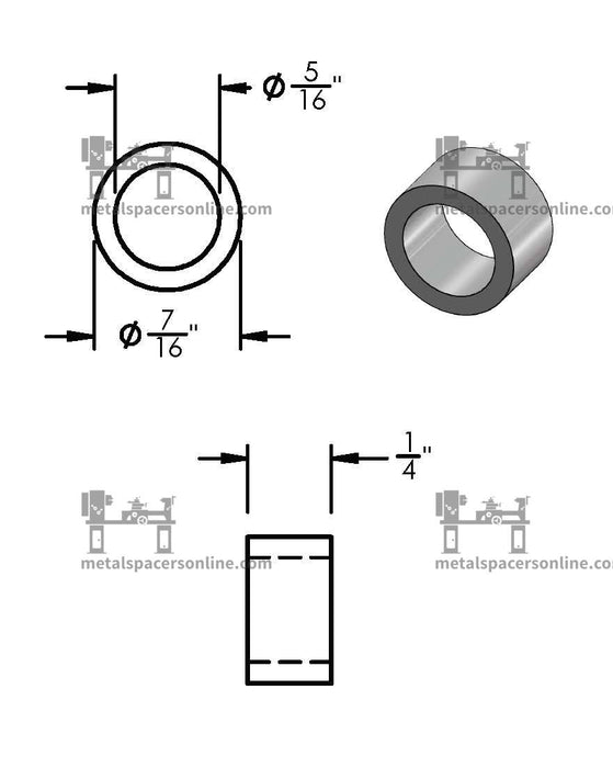 Aluminum Spacer 7/16" OD X 5/16" ID - Metal Spacers Online