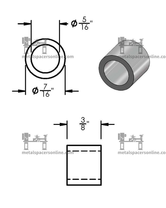 Aluminum Spacer 7/16" OD X 5/16" ID - Metal Spacers Online