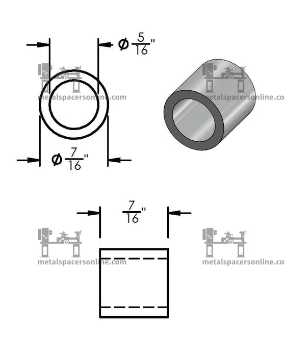 Aluminum Spacer 7/16" OD X 5/16" ID - Metal Spacers Online