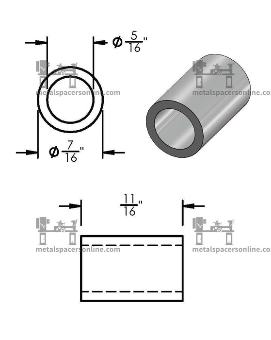 Aluminum Spacer 7/16" OD X 5/16" ID - Metal Spacers Online