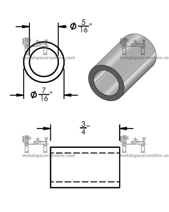 Aluminum Spacer 7/16" OD X 5/16" ID - Metal Spacers Online