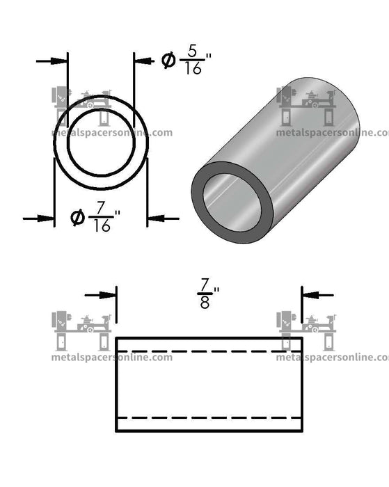 Aluminum Spacer 7/16" OD X 5/16" ID - Metal Spacers Online