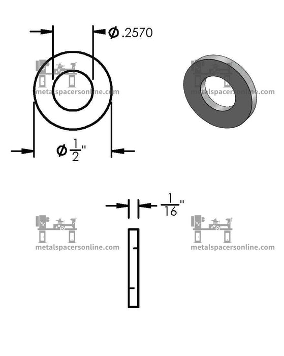 Aluminum Spacer 1/2" OD X 1/4" ID - Metal Spacers Online