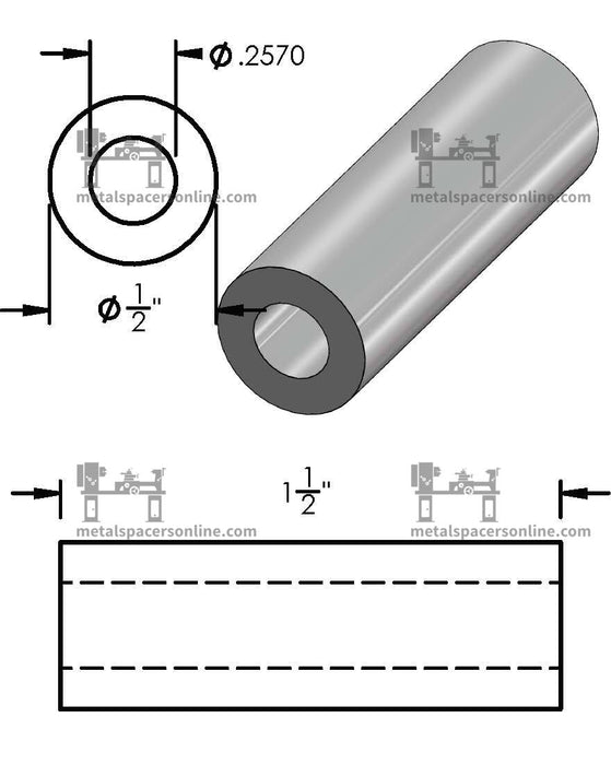 Aluminum Spacer 1/2" OD X 1/4" ID - Metal Spacers Online