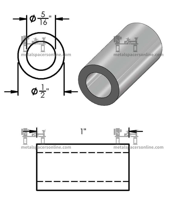 Aluminum Spacer 1/2" OD X 5/16" ID - Metal Spacers Online