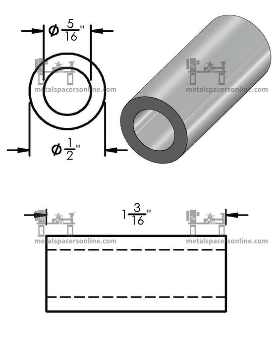 Aluminum Spacer 1/2" OD X 5/16" ID - Metal Spacers Online